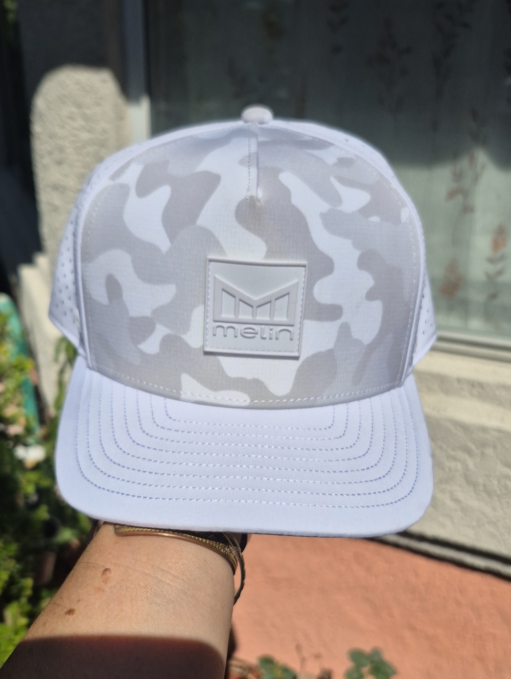 Melin Camo Patch Trucker Hat in Light Gray & White
